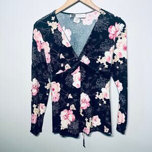 Tomorrow's Mother Tunic Top VTG Y2K BabyDoll Black Pink Floral Coquette Tie M